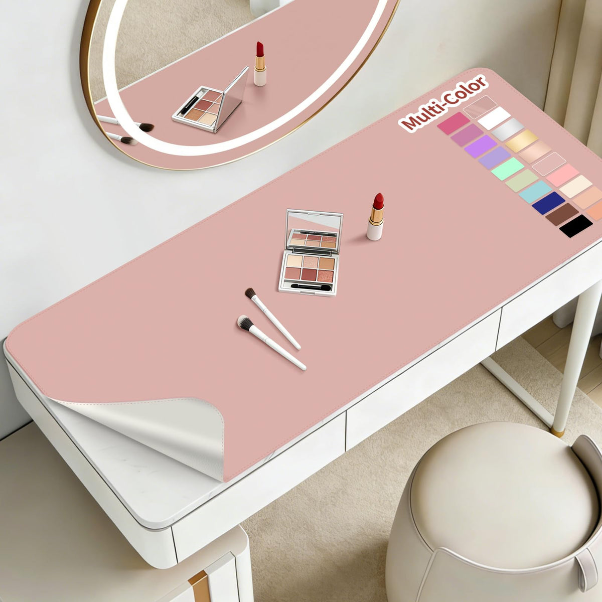 Makeup Mat for Vanity to Protect Desk Top, 31.5x15.7in, Pink and Silver