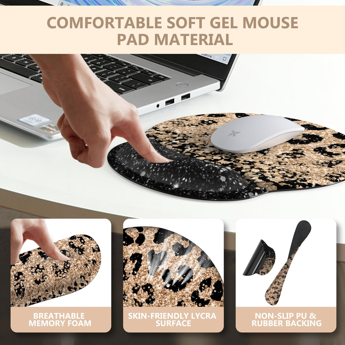 iLeadon 4in1 Mouse Pad Set, Leopard Mouse and Keyboard Pad Set