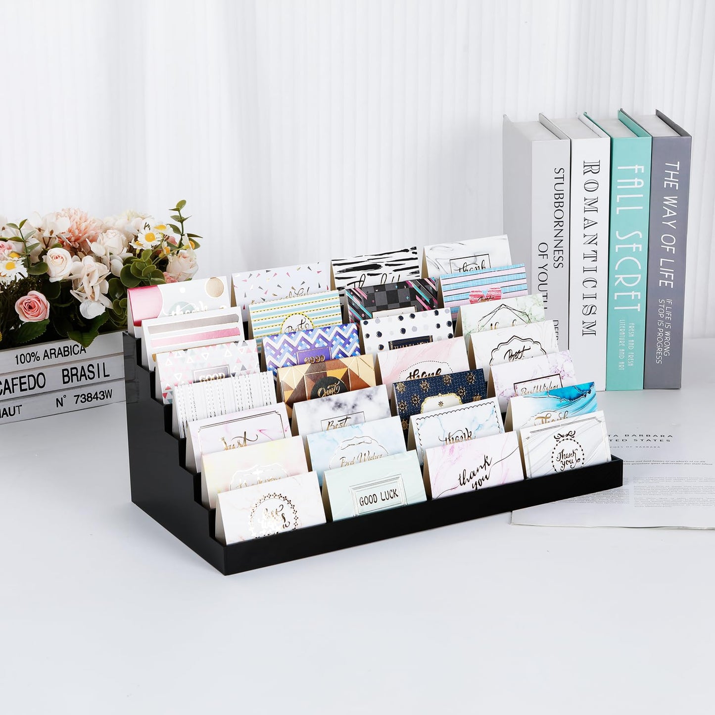 Vevitts Acrylic Business Card Holder for Desk Multiple Business Card Holders 28 Slot 7 Tier Large