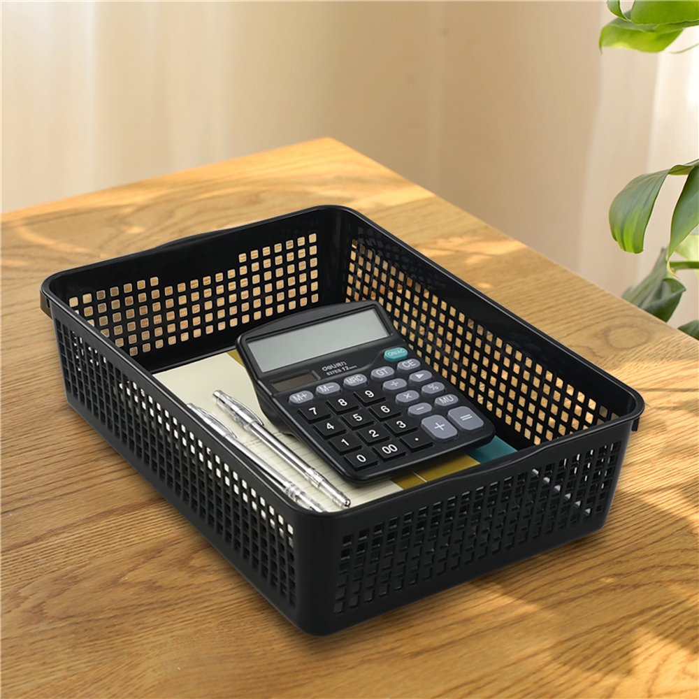 Saedy Black Plastic Basket Trays for Files, Letters, Documents, Set of 6