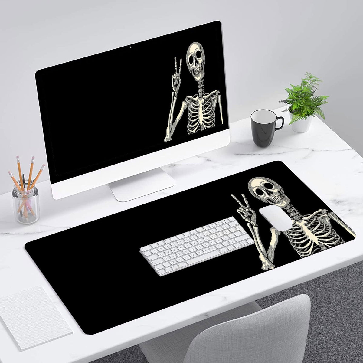 Skull Skeleton Desk Pad Mouse Pad Funny Black Halloween Mousepad XL Large Gaming Mouse Pad Laptop