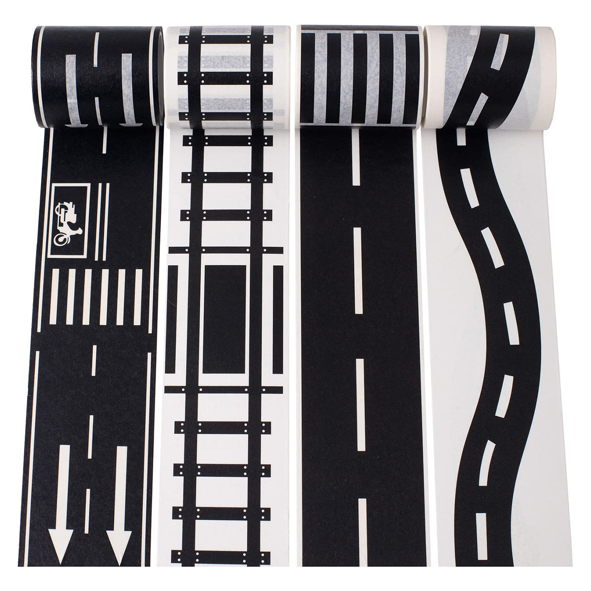 YUBX Road Railway Washi Tape Set 4 Rolls Decorative Paper Masking Tape for Arts and Crafts, Bullet