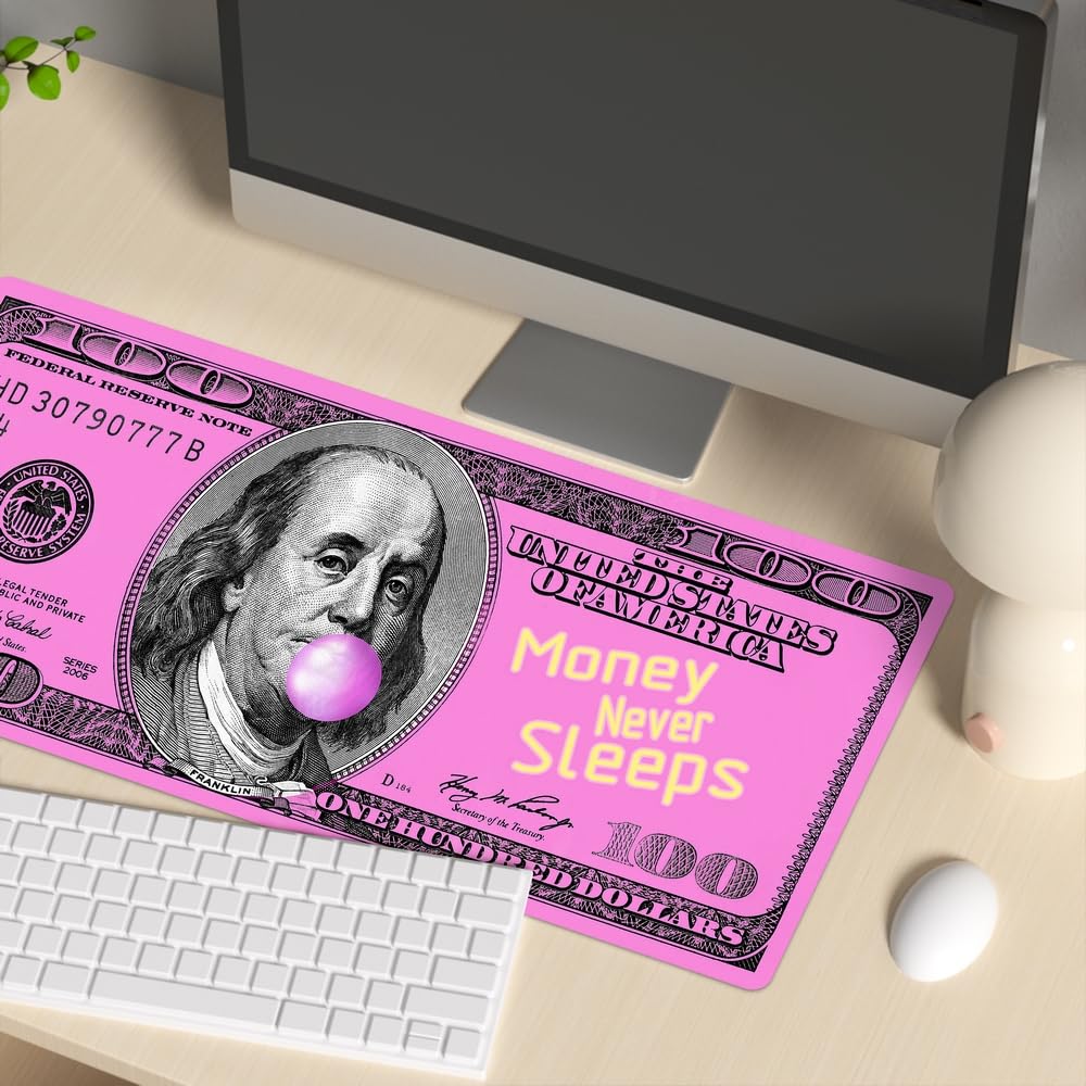 Reateforin Pink 100 Dollar Bills Money Gaming Mouse Pad Hundreds of US Dollar Currency Non-Slip