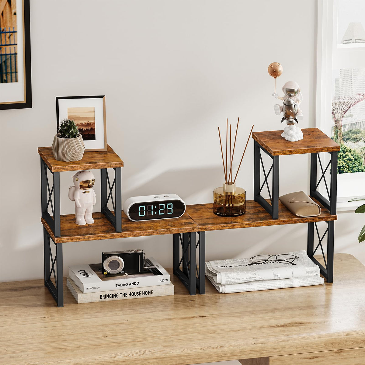 Honiter 2 Sets Desk Shelf, Desktop Organizer Shelf, 2 Tier Independent Stackable Desktop Shelves