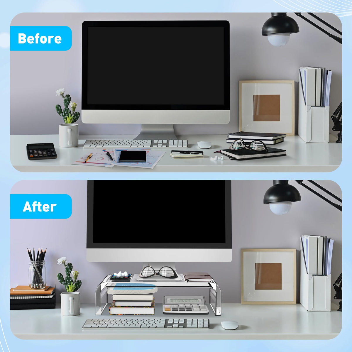 AboveTEK Acrylic Monitor Stand – Clear Monitor Riser & Computer Desk Stand, Premium Acrylic Laptop