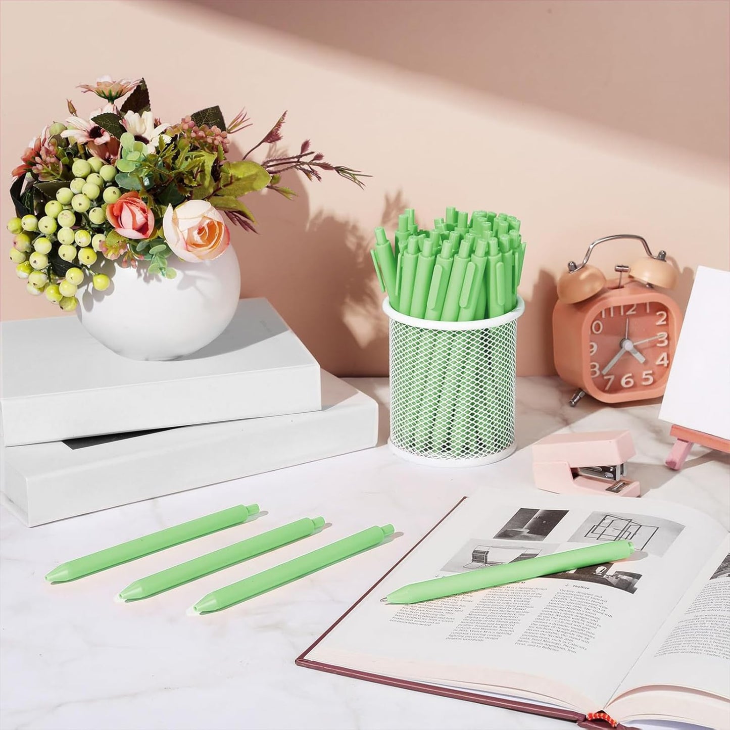 Teling 100 Pcs Ballpoint Pens Retractable Comfortable Cute Stylish Writing Pens in Medium Point 1.0