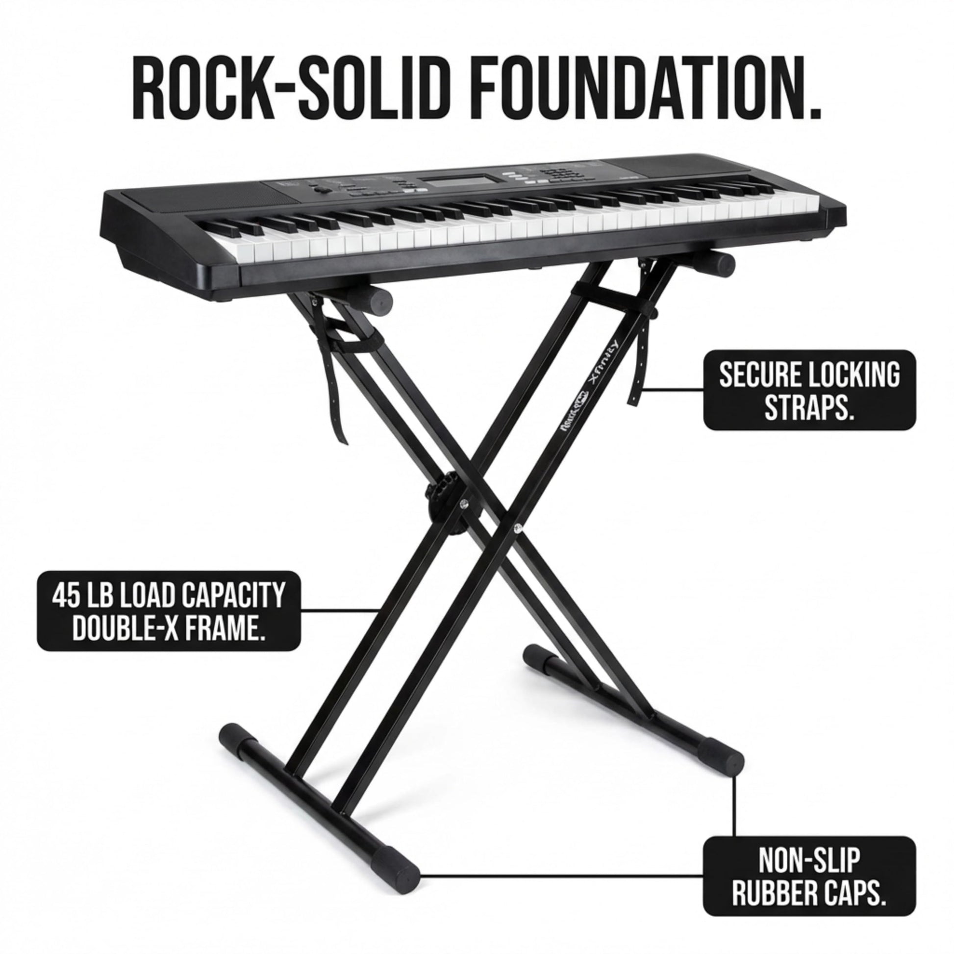 RockJam Xfinity Double X Keyboard Stand, Pre-Assembled & Adjustable