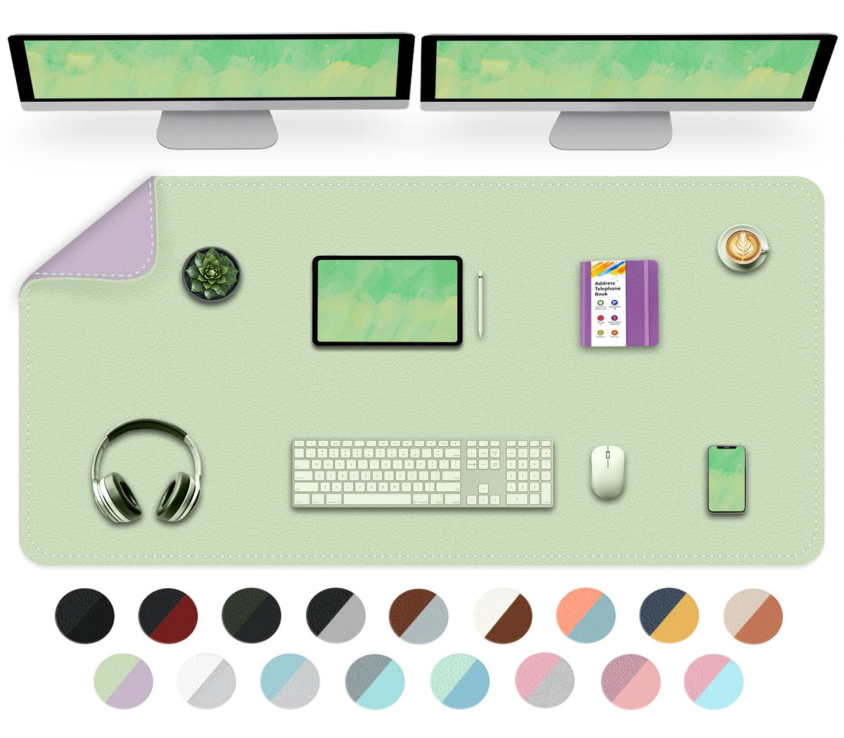 Dual-Sided Desk Mat, Large Pad, Waterproof Smooth PU Leather Blotter Protector, Mouse Pad, Desk