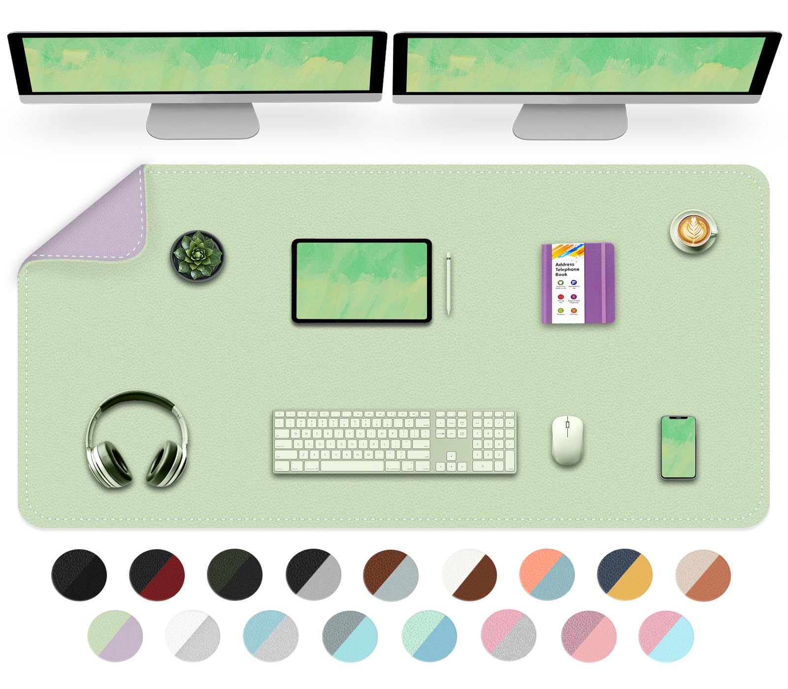Dual-Sided Desk Mat, Large Pad, Waterproof Smooth PU Leather Blotter Protector, Mouse Pad, Desk