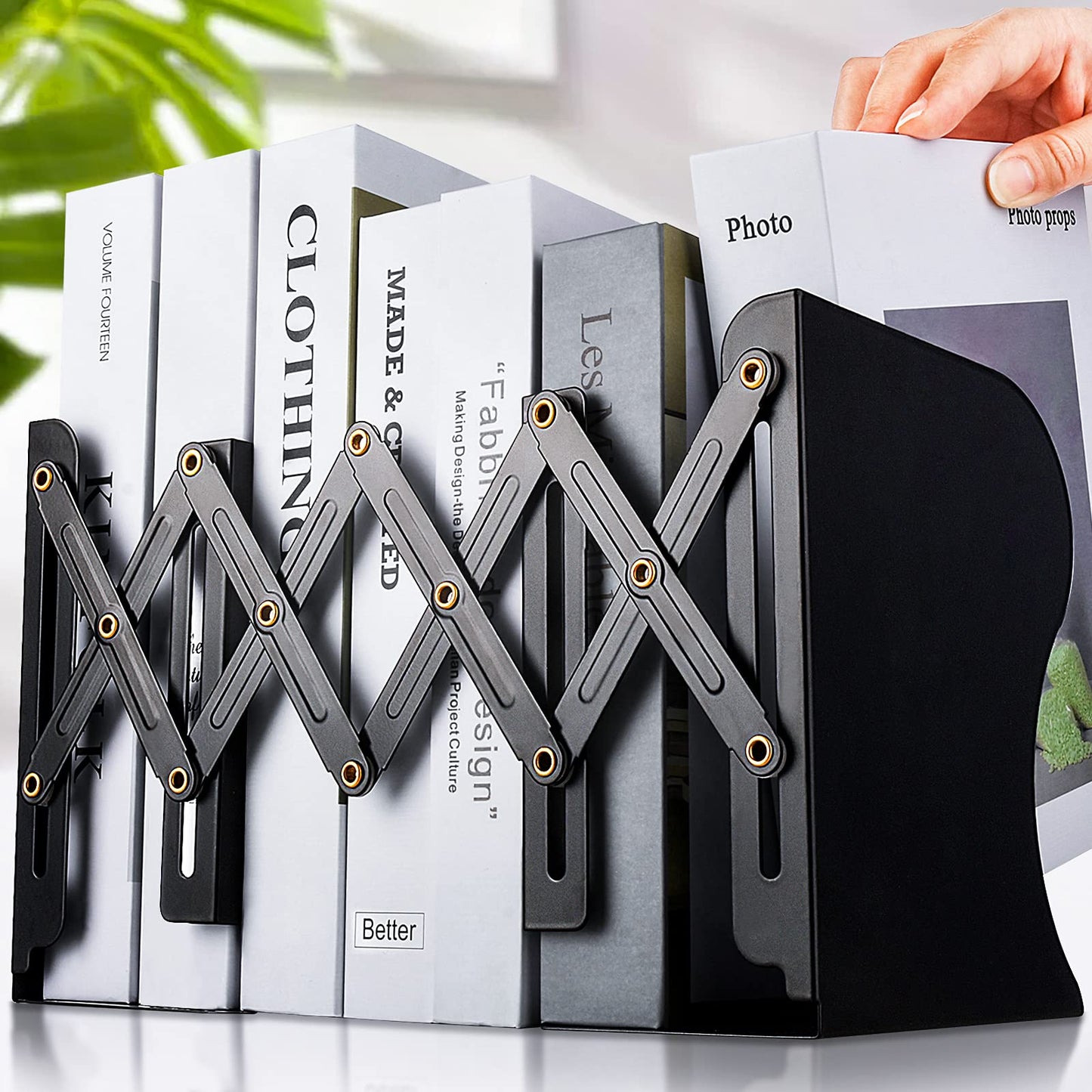 Non Skid Book Ends to Hold Books, Carooyac Metal Adjustable Book Ends Decorative Bookends for Home