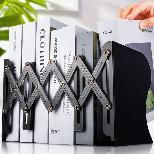 Non Skid Book Ends to Hold Books, Carooyac Metal Adjustable Book Ends Decorative Bookends for Home