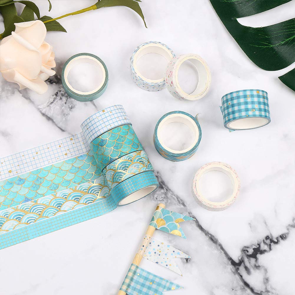 CCINEE 10 Rolls Washi Tape Set,Gold Foil Decorative Masking Tapes for Bullet Journal Planner