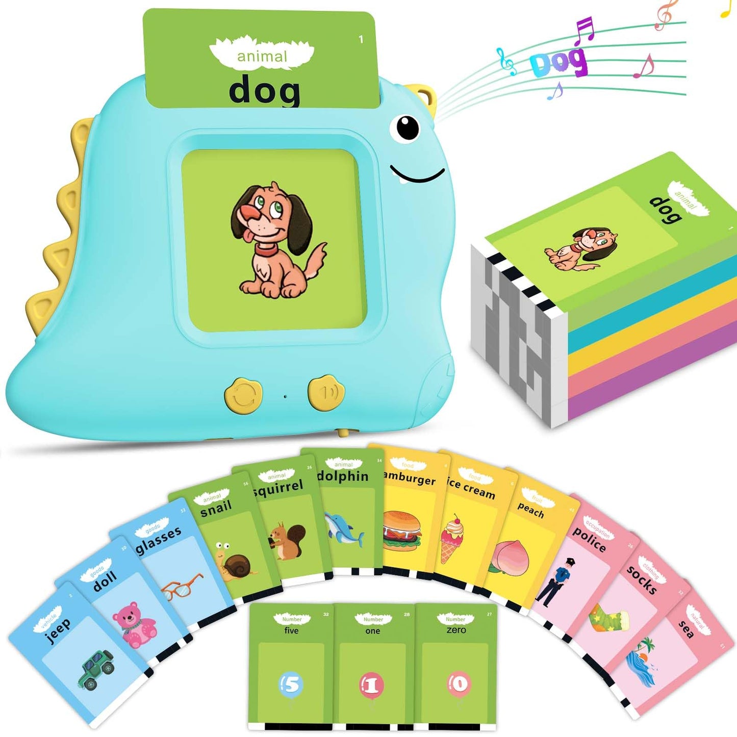 Alotwan Talking Flash Cards, English Learning Toys for Ages 2-4 (Blue)