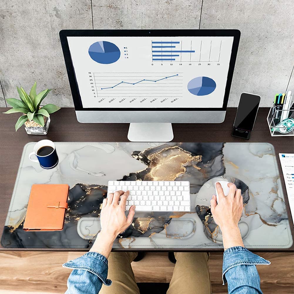 Large Desk Mat, Mouse Pad with Wrist Support, Keyboard Wrist Rest Set