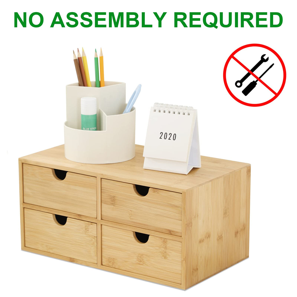 Bamboo Desk Drawer Organizer, Desktop Organizer with Drawers T(4 Drawes)