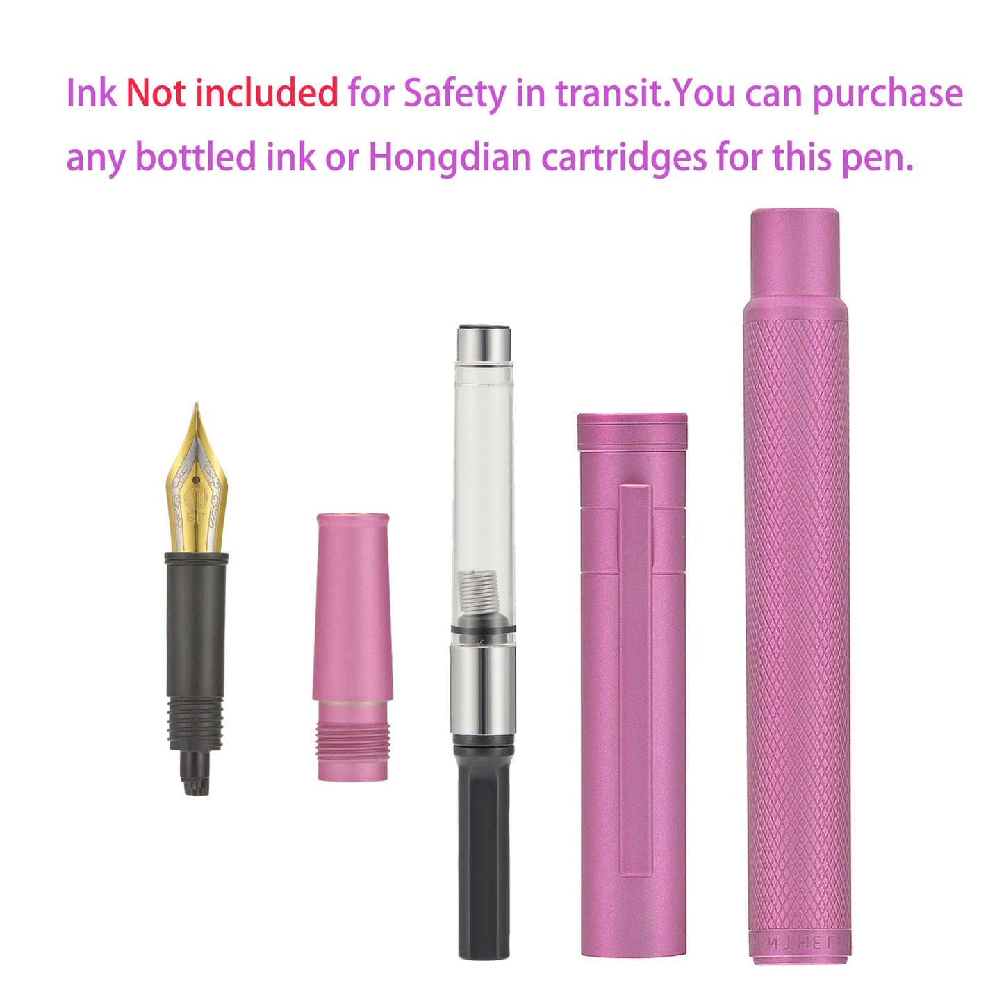Hongdian 1851 Pink Forest Fountain Pen Medium Nib, Classic Design with Converter and Metal Pen Case