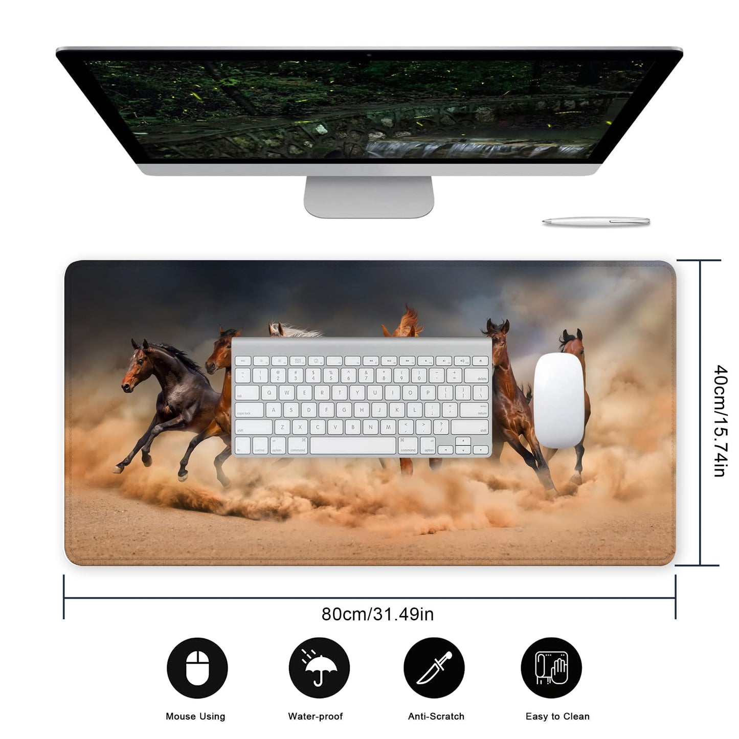 Horse Herd Run in Desert Desk Mat for Desktop,Extended Gaming Mouse Pad,Non-Slip Rubber Base