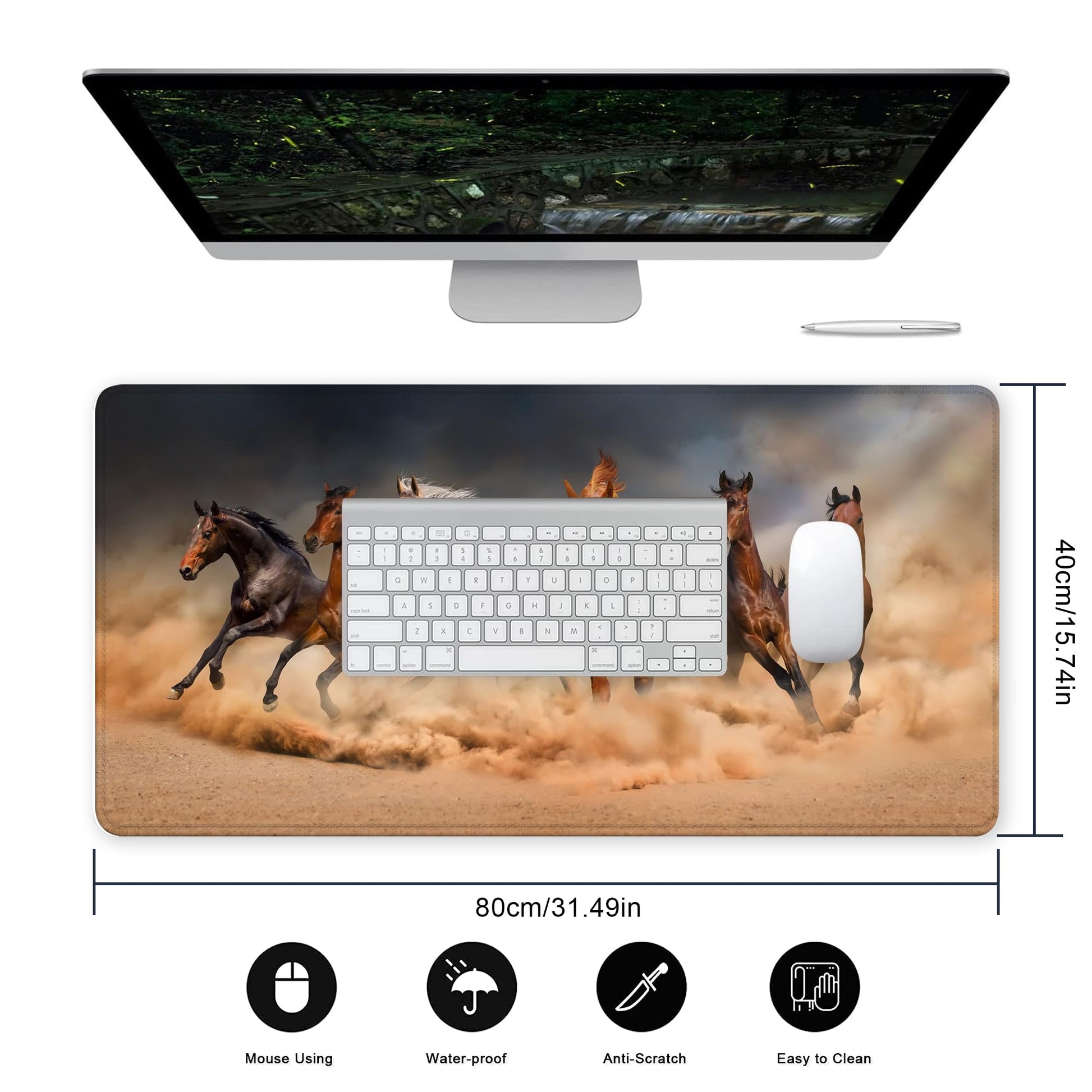 Horse Herd Run in Desert Desk Mat for Desktop,Extended Gaming Mouse Pad,Non-Slip Rubber Base
