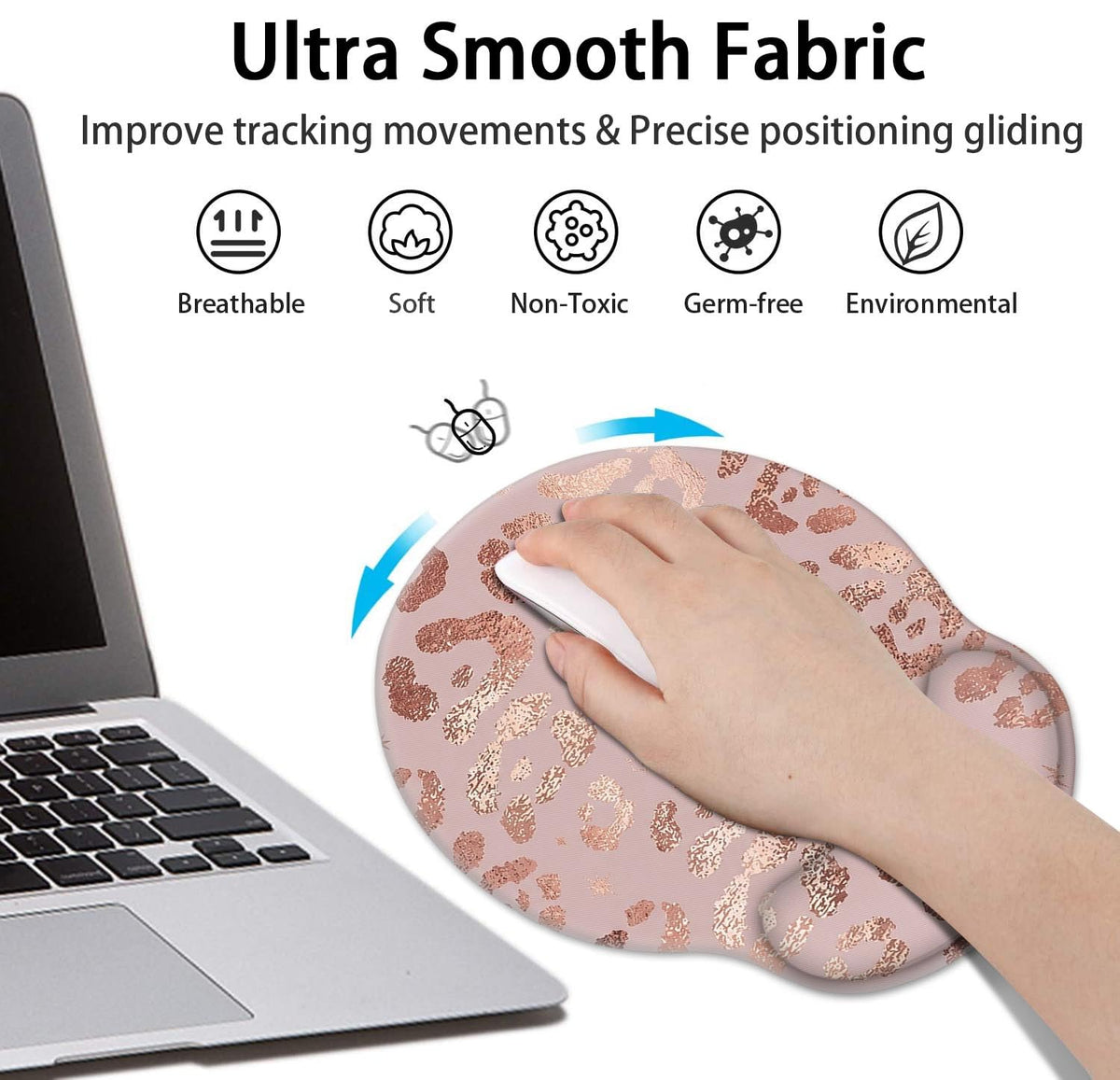 Britimes Ergonomic Mouse Pad Set with Wrist Rest, Leopard Rose Gold Pink