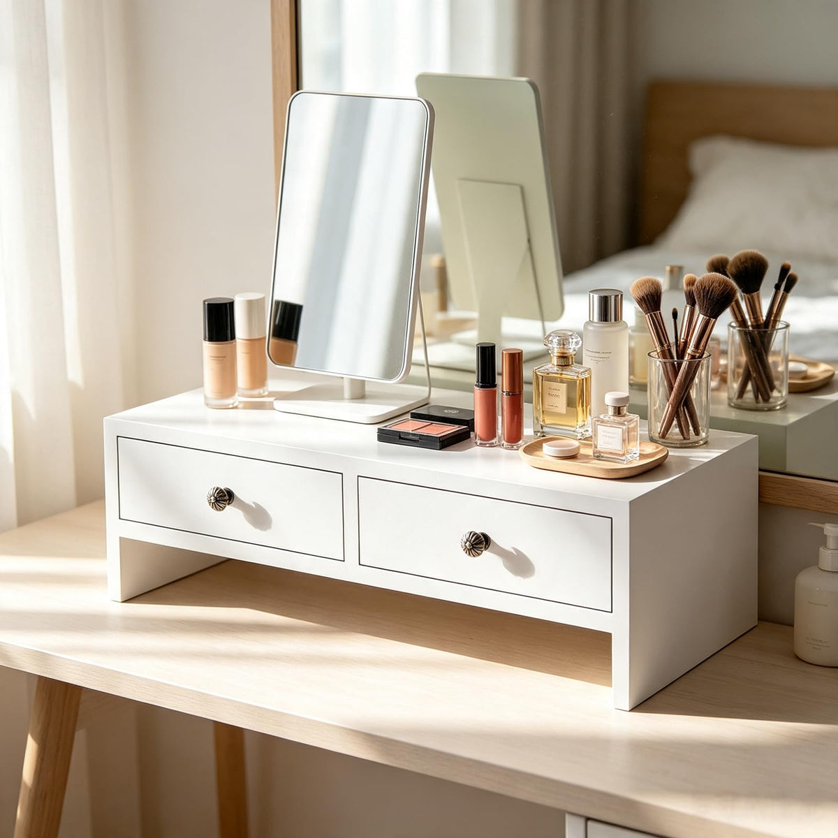 WELLAND Monitor Stand Riser with Drawers, Computer Monitor Stand, Desktop Organizer Stand for
