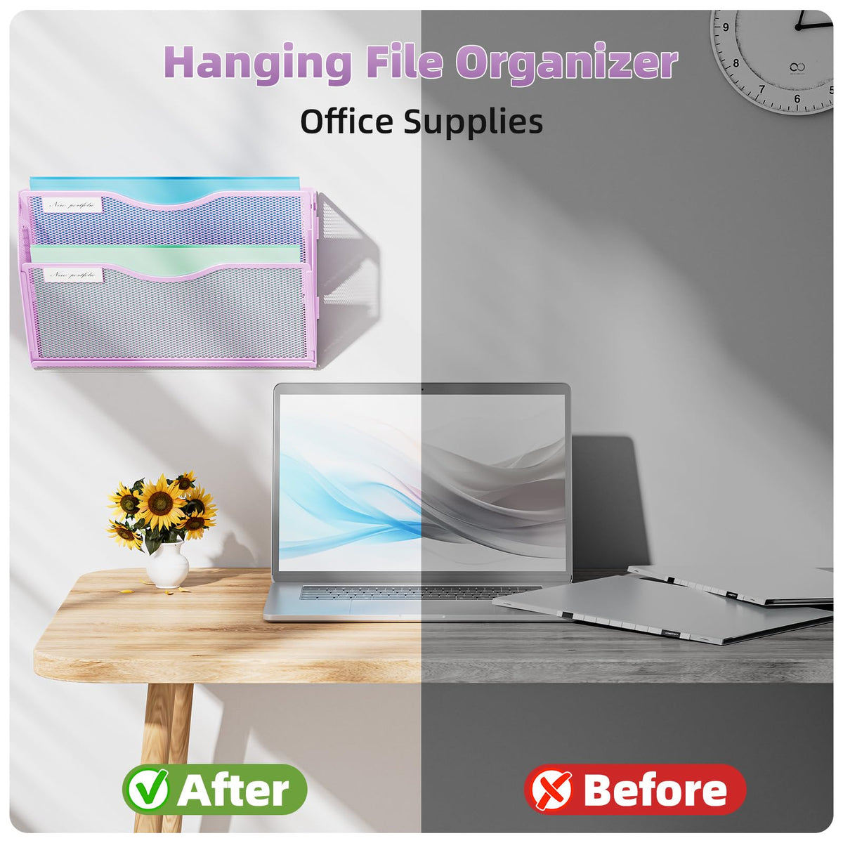 Marbrasse Wall File Holder 2-Tier Hanging Wall File Organizer, Mesh Mail Holder for Papers, Wall