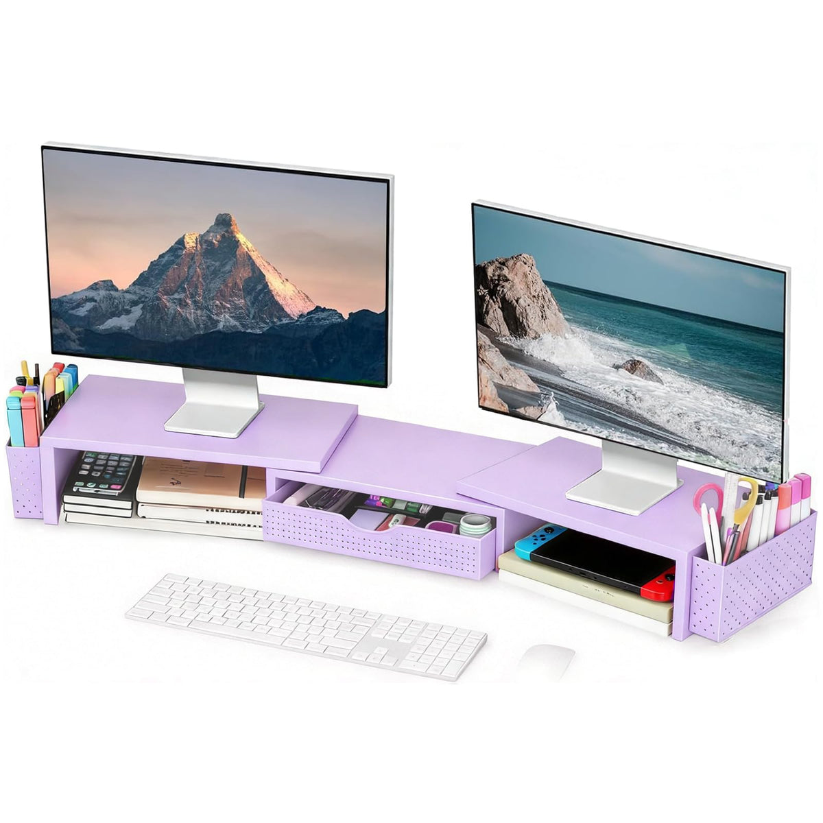 Spacrea Dual Monitor Stand Riser with Drawer and 2 Pen Holders