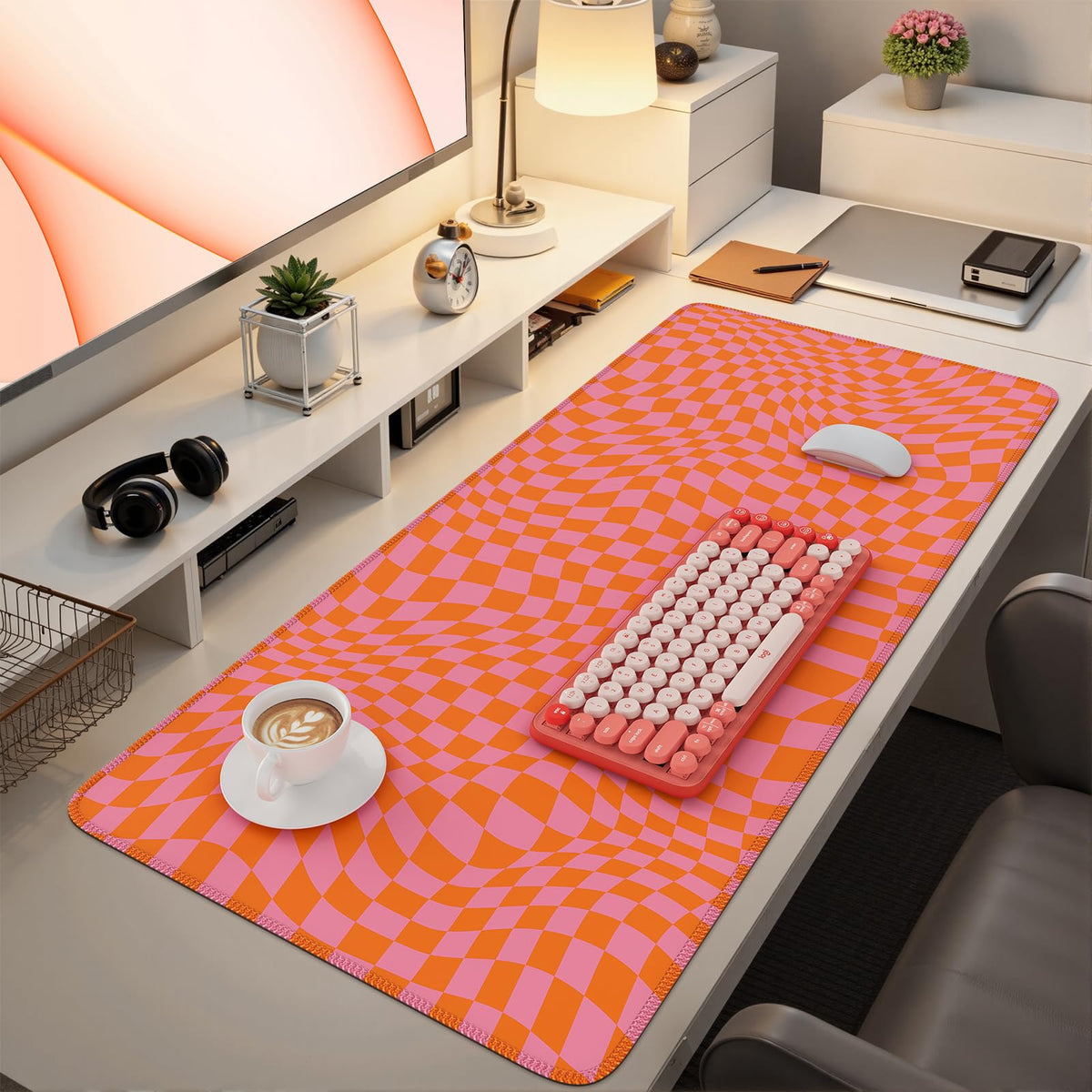 iCasso XXL Large Mouse Pad for Desk, Orange Checkered