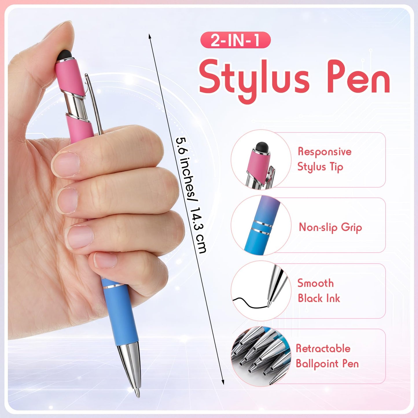 Yeaqee 100 Pieces Ballpoint Pen Bulk with Stylus Tip Click, Gradient Colors