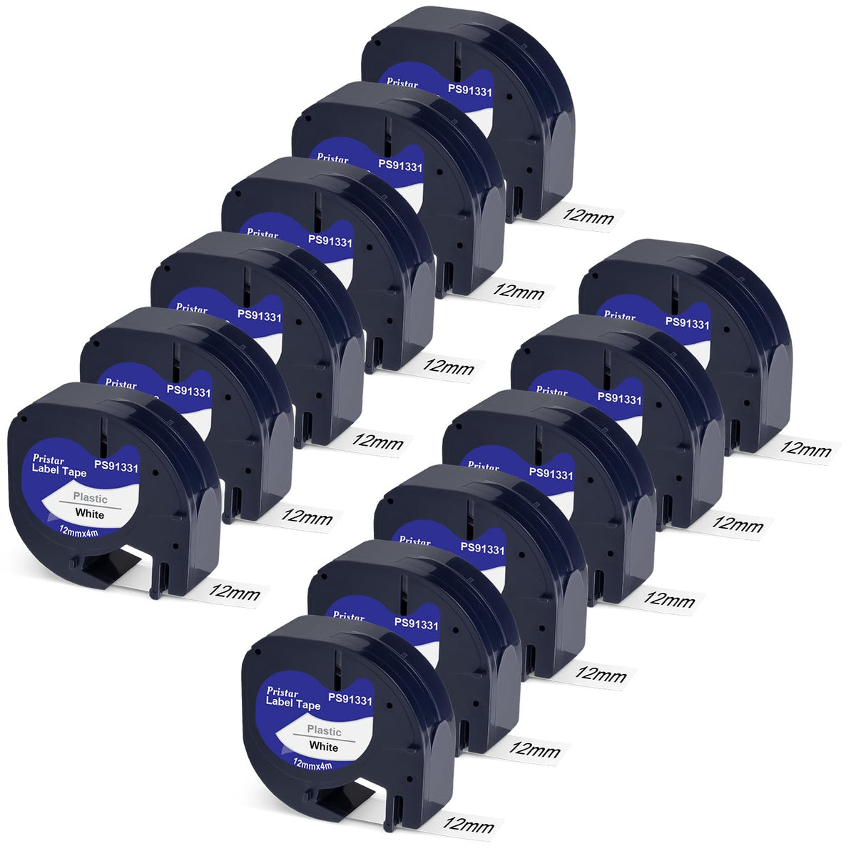 Pristar 12-Pack 91331 Compatible Label Tape Replacement for Dymo LetraTag