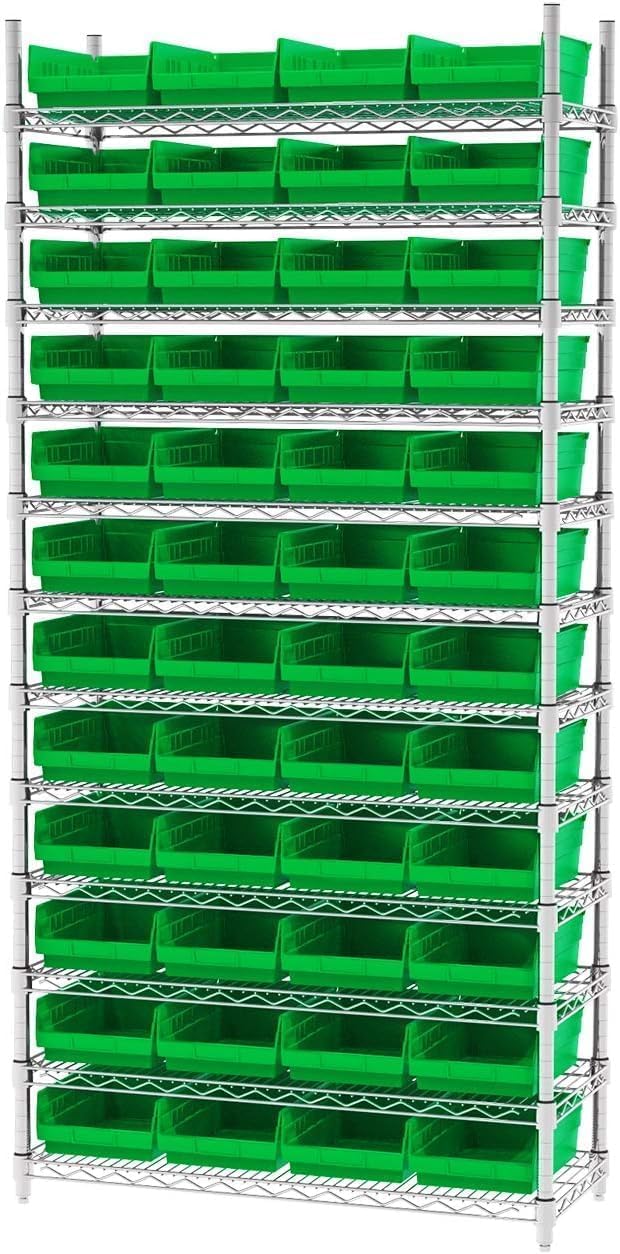 Akro-Mils 30150 Heavy Duty Plastic Shelf Bins, 12"x 8"x 4", Clear, 12-Pack