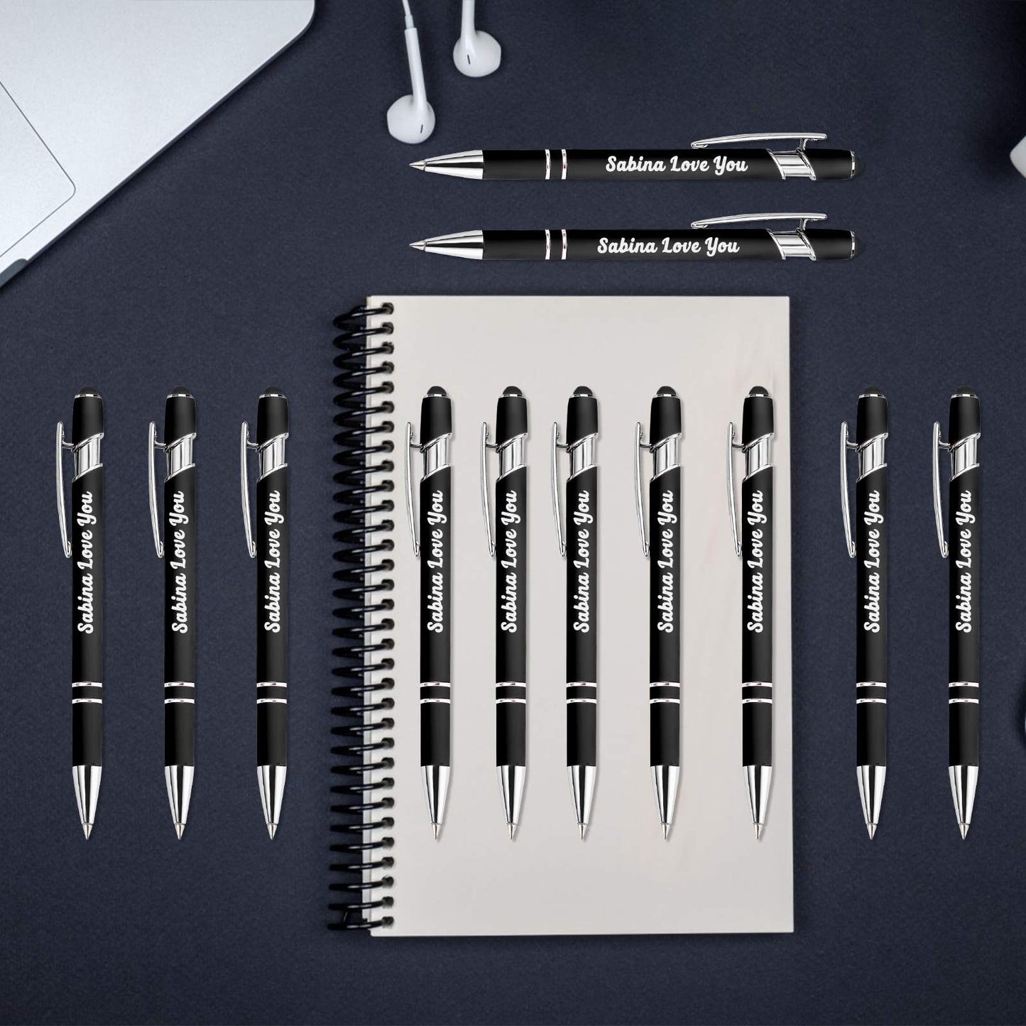 Aolun Personalised Pen,Custom Engraved Ballpoint Pen with Stylus,Soft Touch Metal,Enter Name,Logo