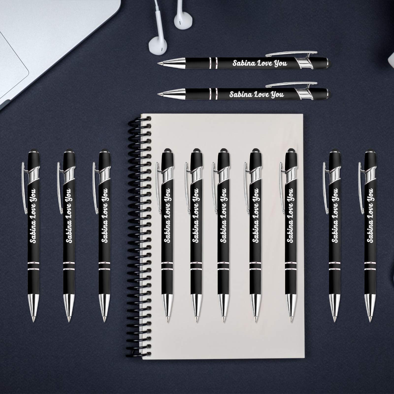 Aolun Personalised Pen,Custom Engraved Ballpoint Pen with Stylus,Soft Touch Metal,Enter Name,Logo