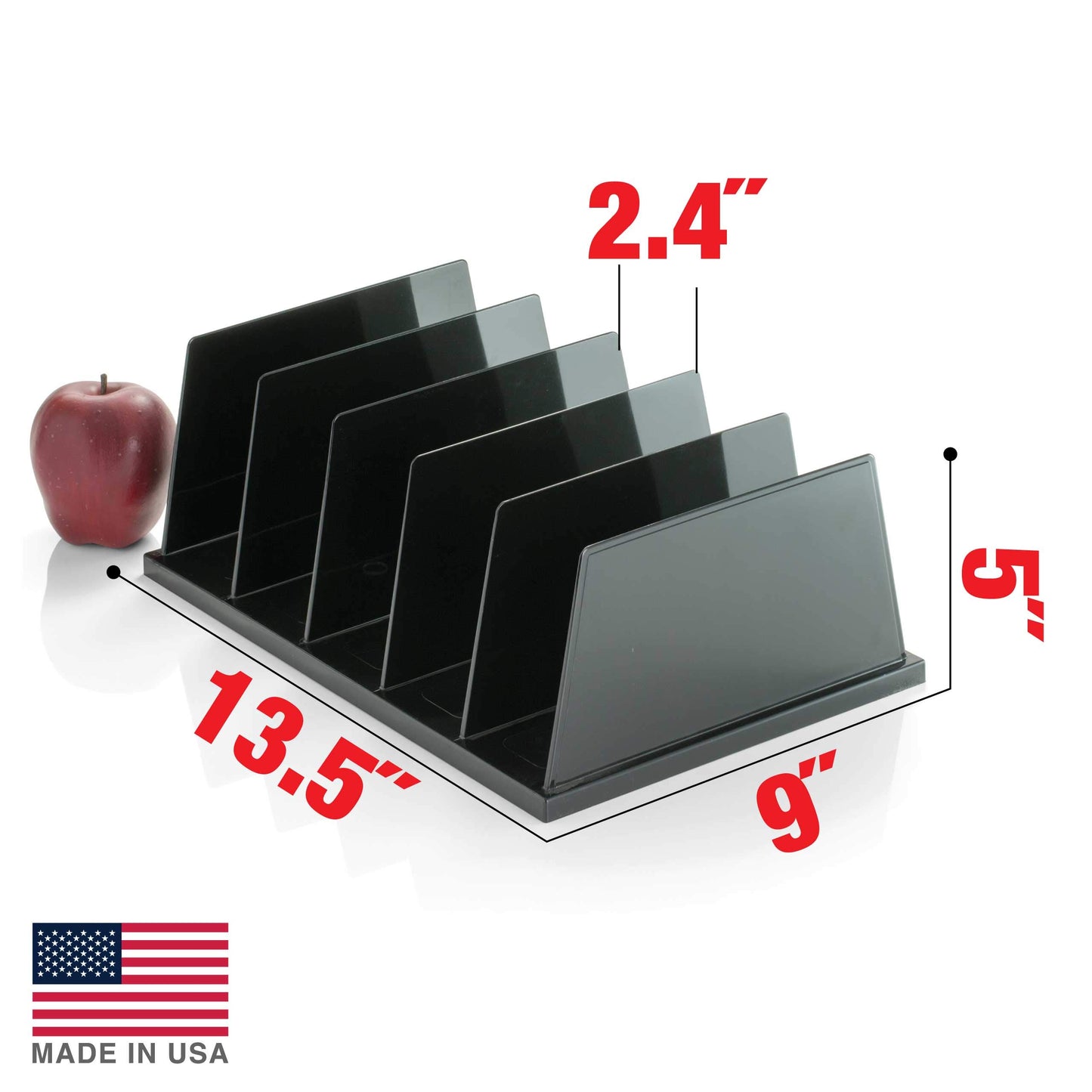Officemate Recycled Large Standard Sorter, 5 Compartments, 13.5 x 9 x 5 Inches, Black (26192)