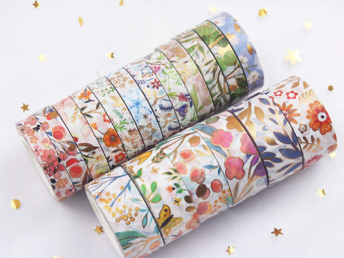YUBBAEX Floral Gold Washi Tape Set VSCO Foil Masking Tape Decorative for Arts, DIY Crafts, Journal
