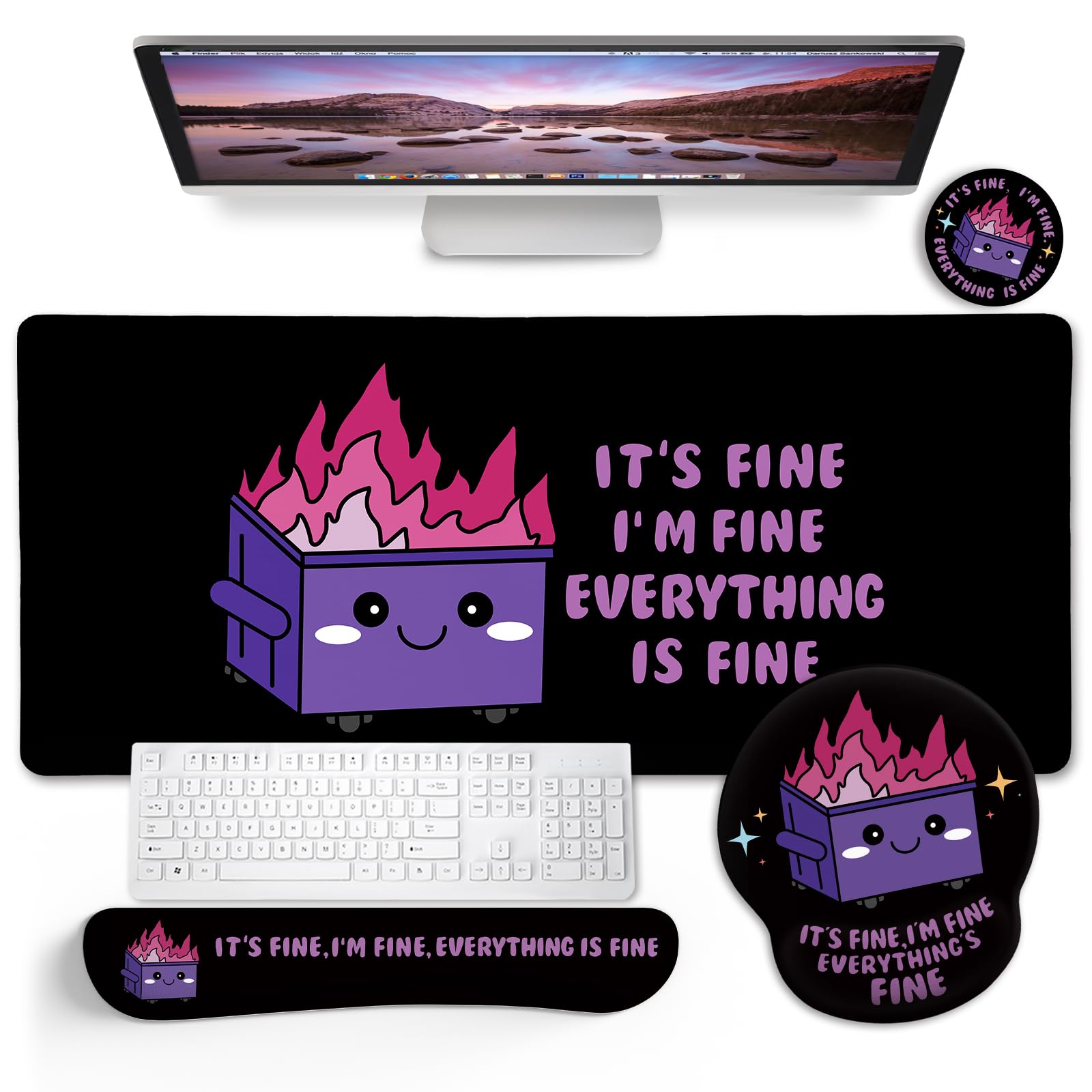 Blusabaca Dumpster on Fire Mouse Pad, Funny Cute Desk Mat Accessories Decor