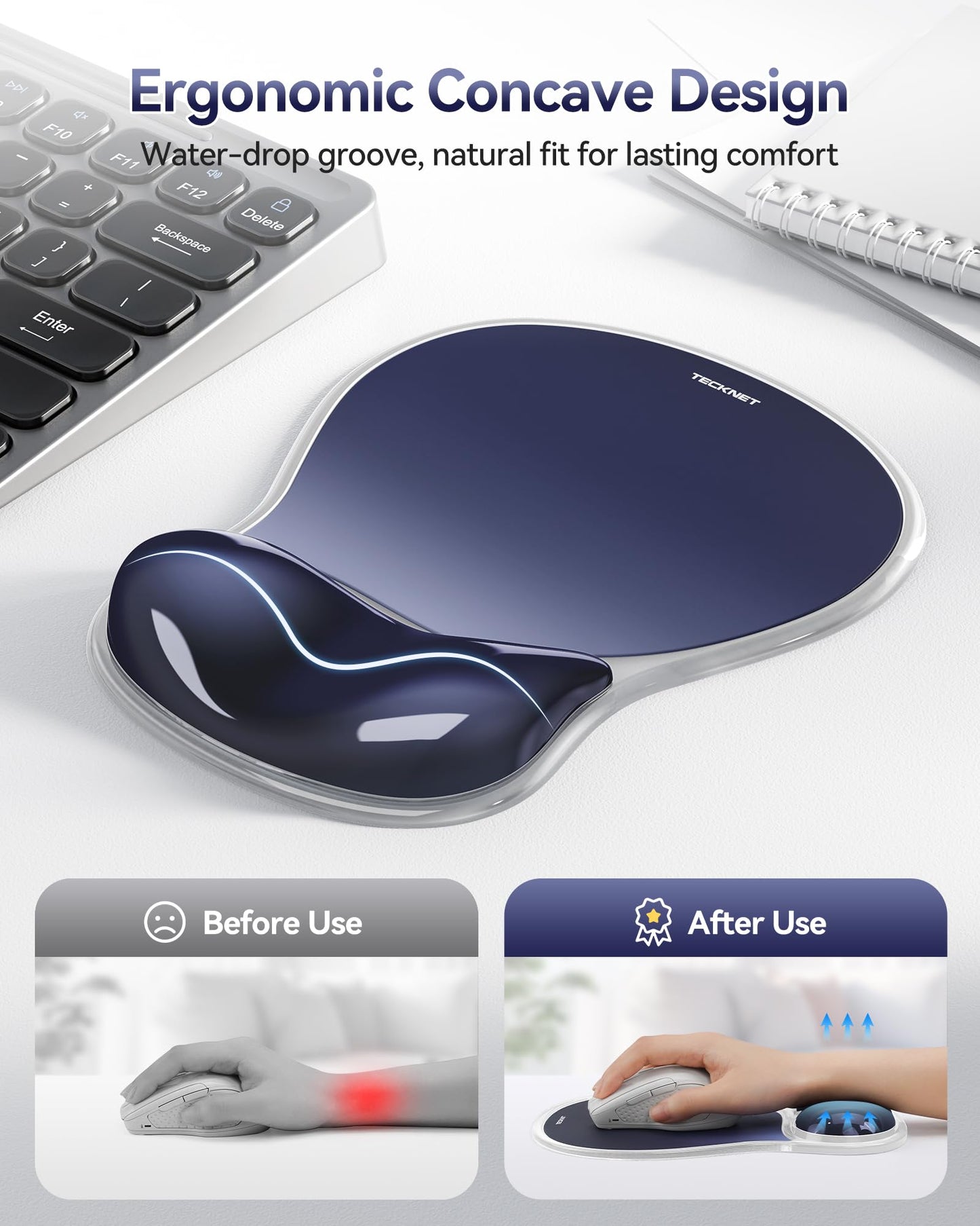 TECKNET Gel Mousepad with Wrist Rest, Ergonomic Mouse Pad, Dark Blue