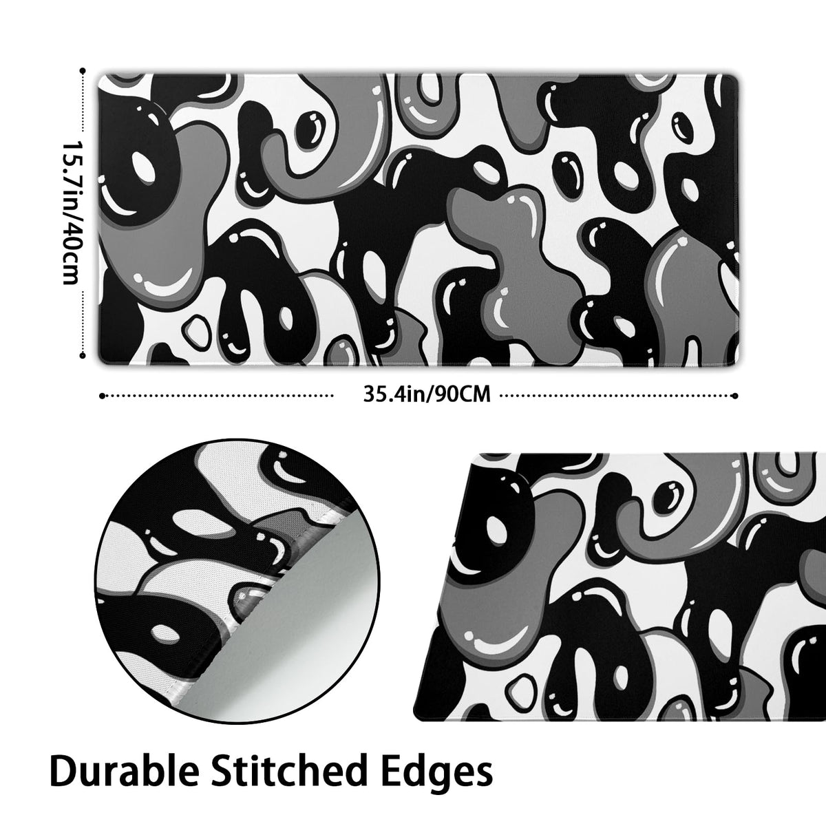 Black White Geometric Japanese Mouse Pad Desk Mat 35.4" x 15.7" Abstract Extended Large Gaming