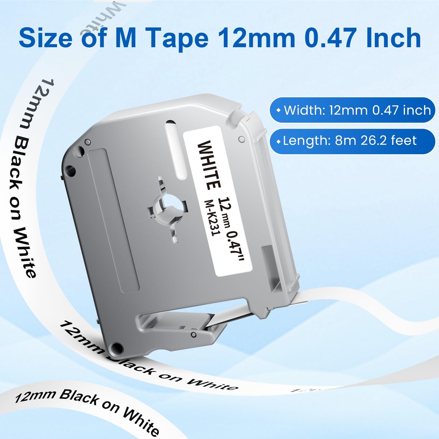 MK231 Label Tape White Replace for M-K231s Brother Label Tape 12mm 0.47