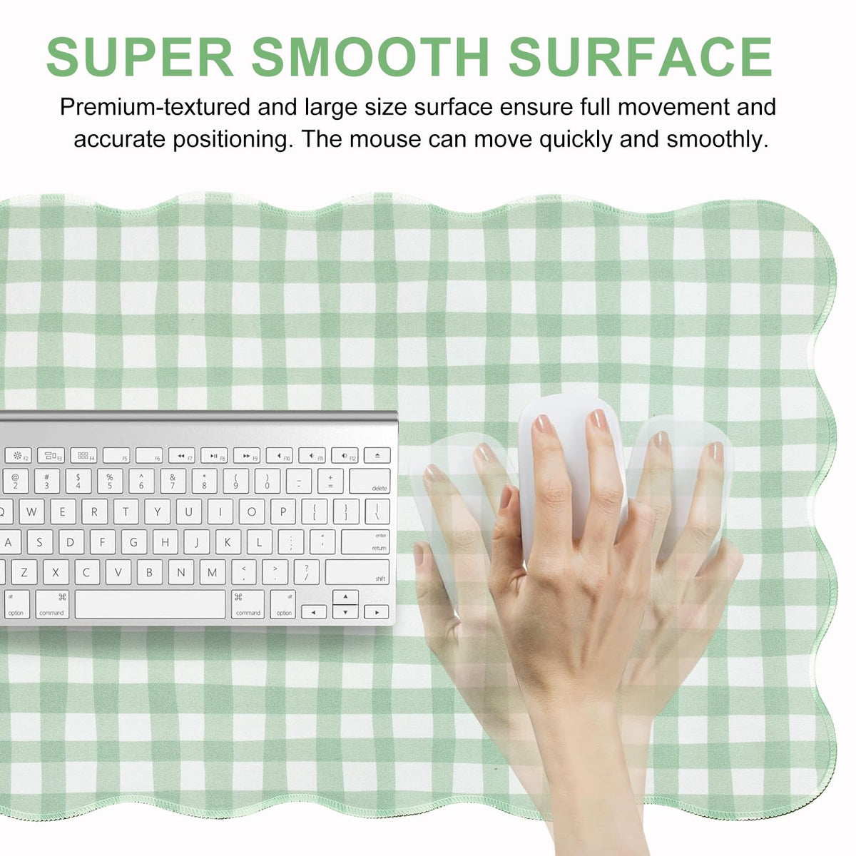 L-SPOUTTO Green Checkered Mouse Pad,Cottagecore Scalloped Desk Mat XXL Large Cute Pastel Gaming
