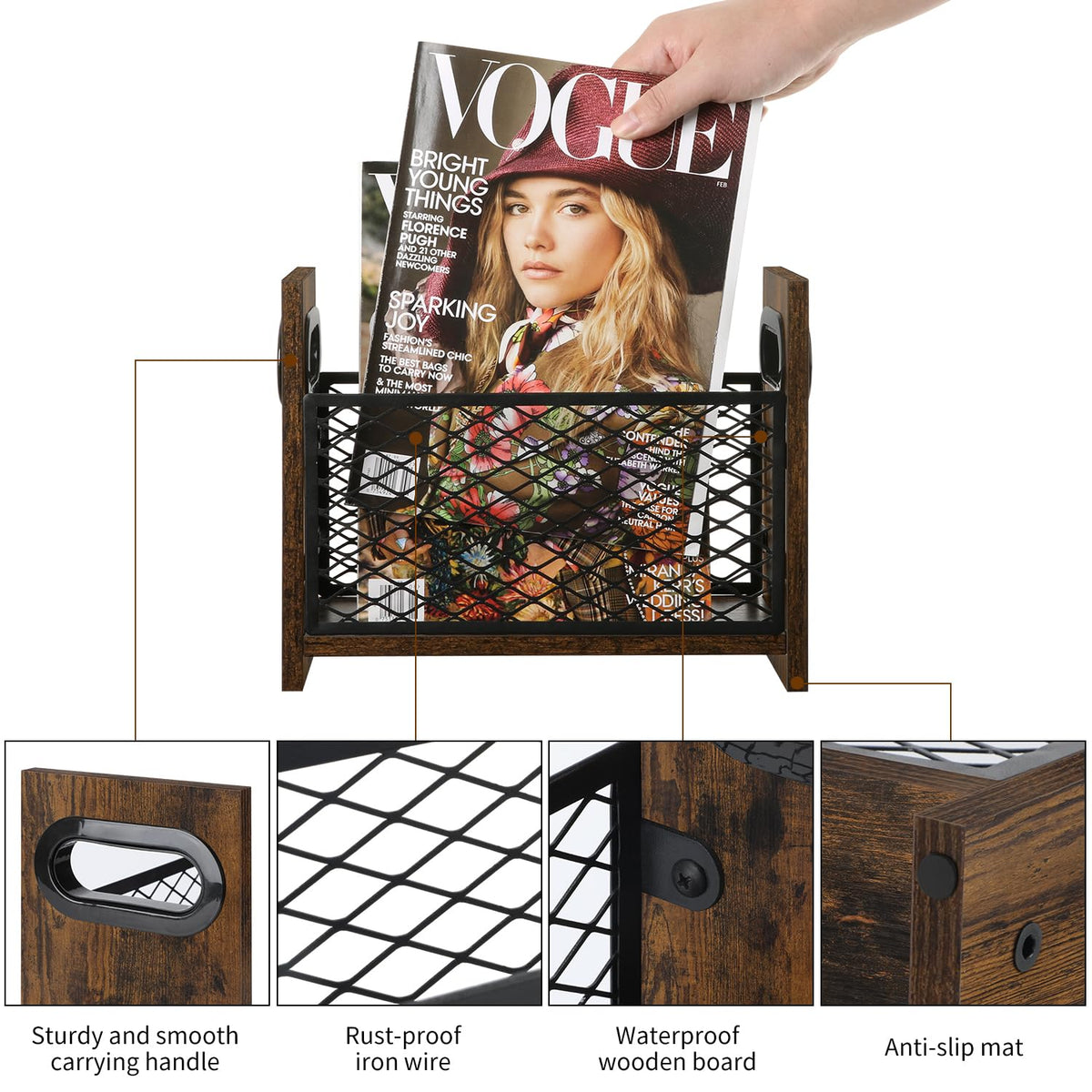 YINMIT Magazine Holder, Small Magazine Rack Floor, Book Storage Basket
