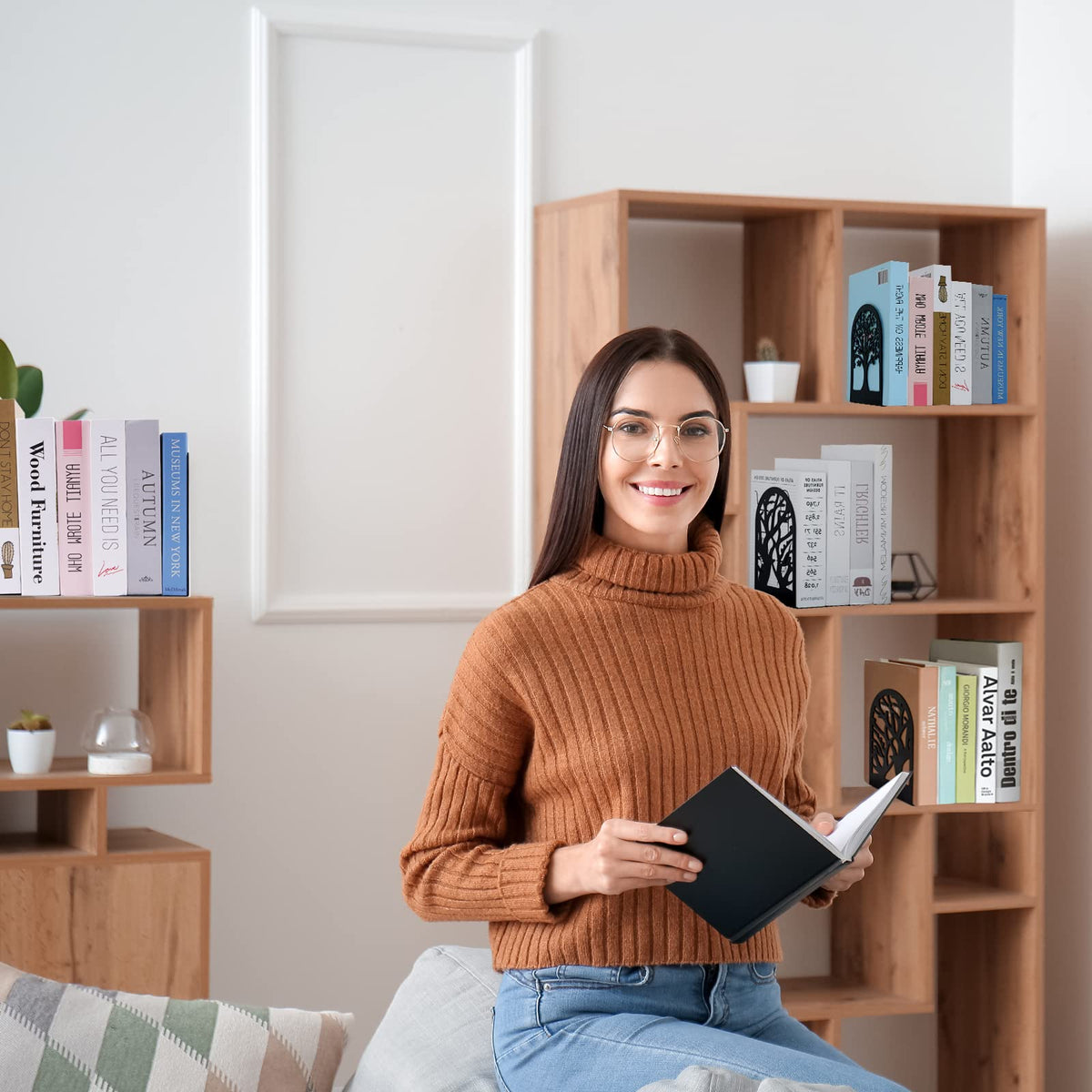 Tree Bookends 10 Pack Black Metal Heavy Duty Book Supports for Shelves | Black Metal, Tree