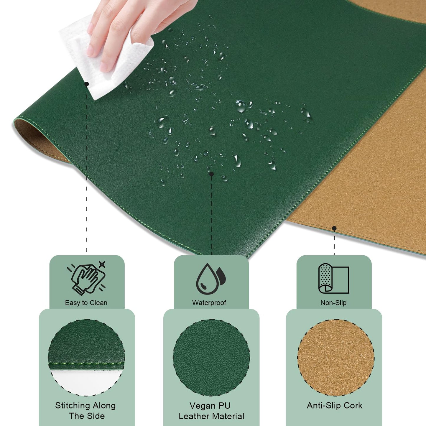 Large Desk Pad 35.4" x 17", Non-Slip Desk Mat with PU Leather & Natural Cork, Waterproof Writing