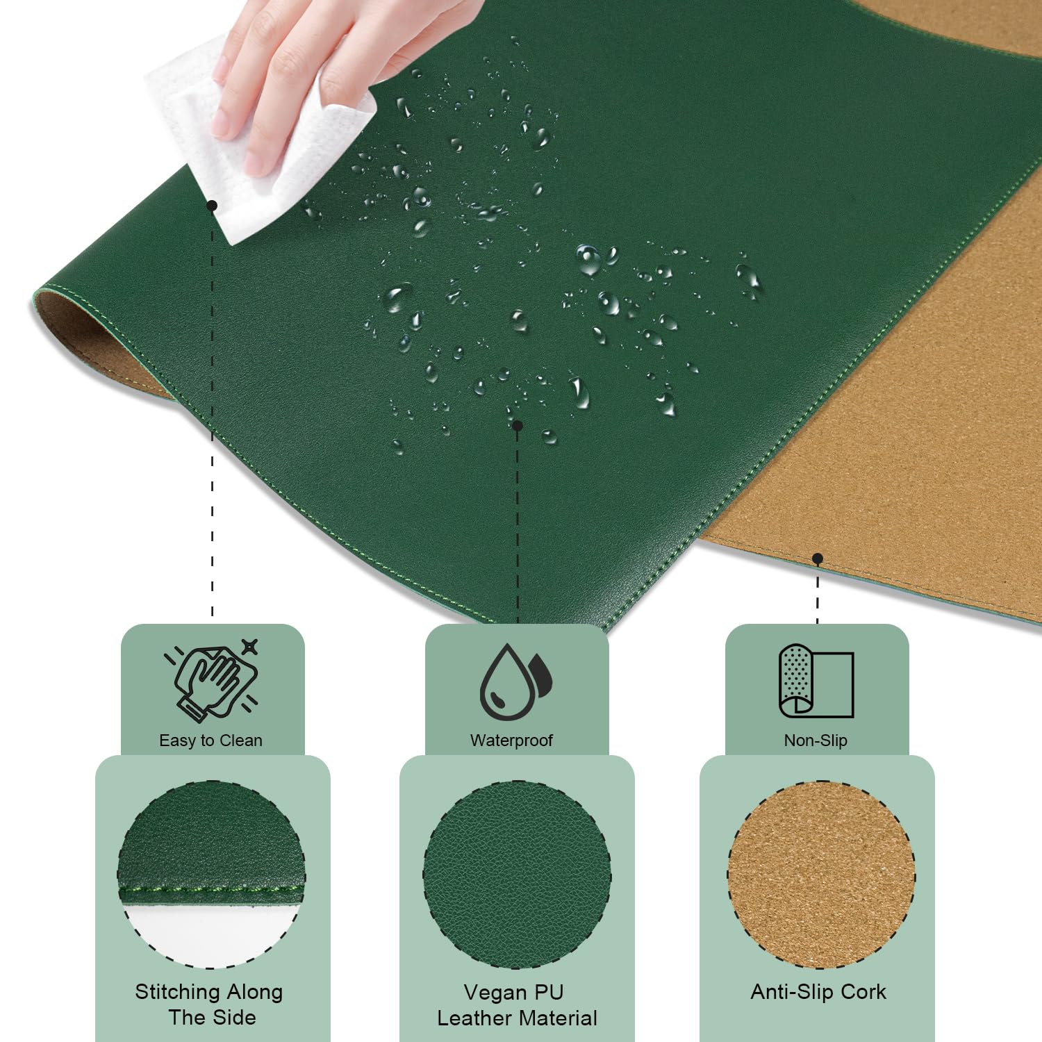 Large Desk Pad 35.4" x 17", Non-Slip Desk Mat with PU Leather & Natural Cork, Waterproof Writing