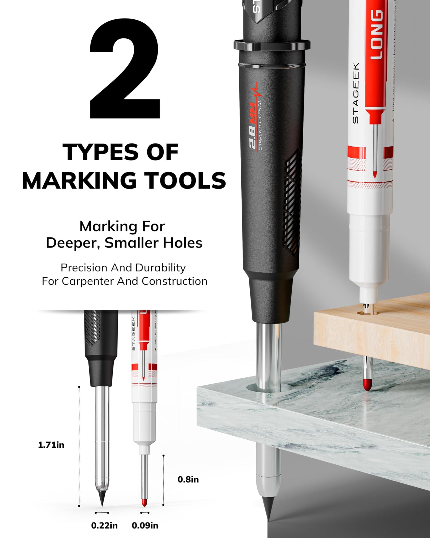STAGEEK 2.8mm Mechanical Carpenter Pencils with Sharpener, 3 Pack