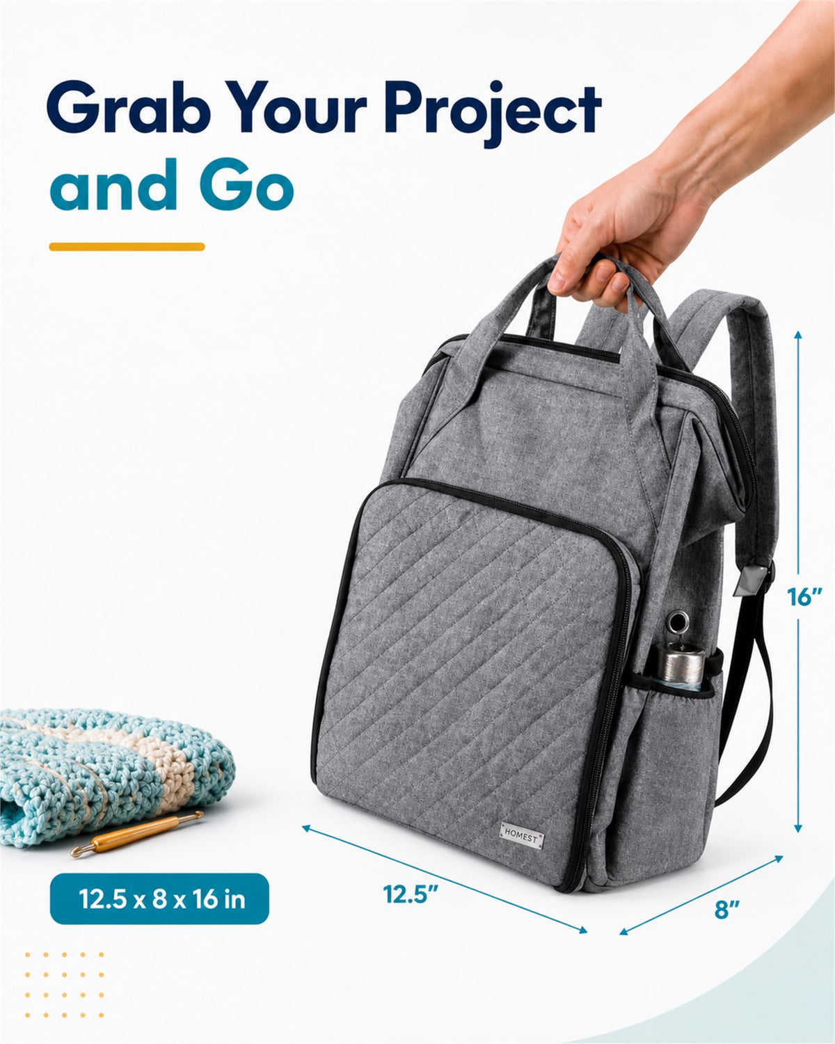 HOMEST Crochet Bag Organizer for Yarn Storage, Knitting Bag and Accessories