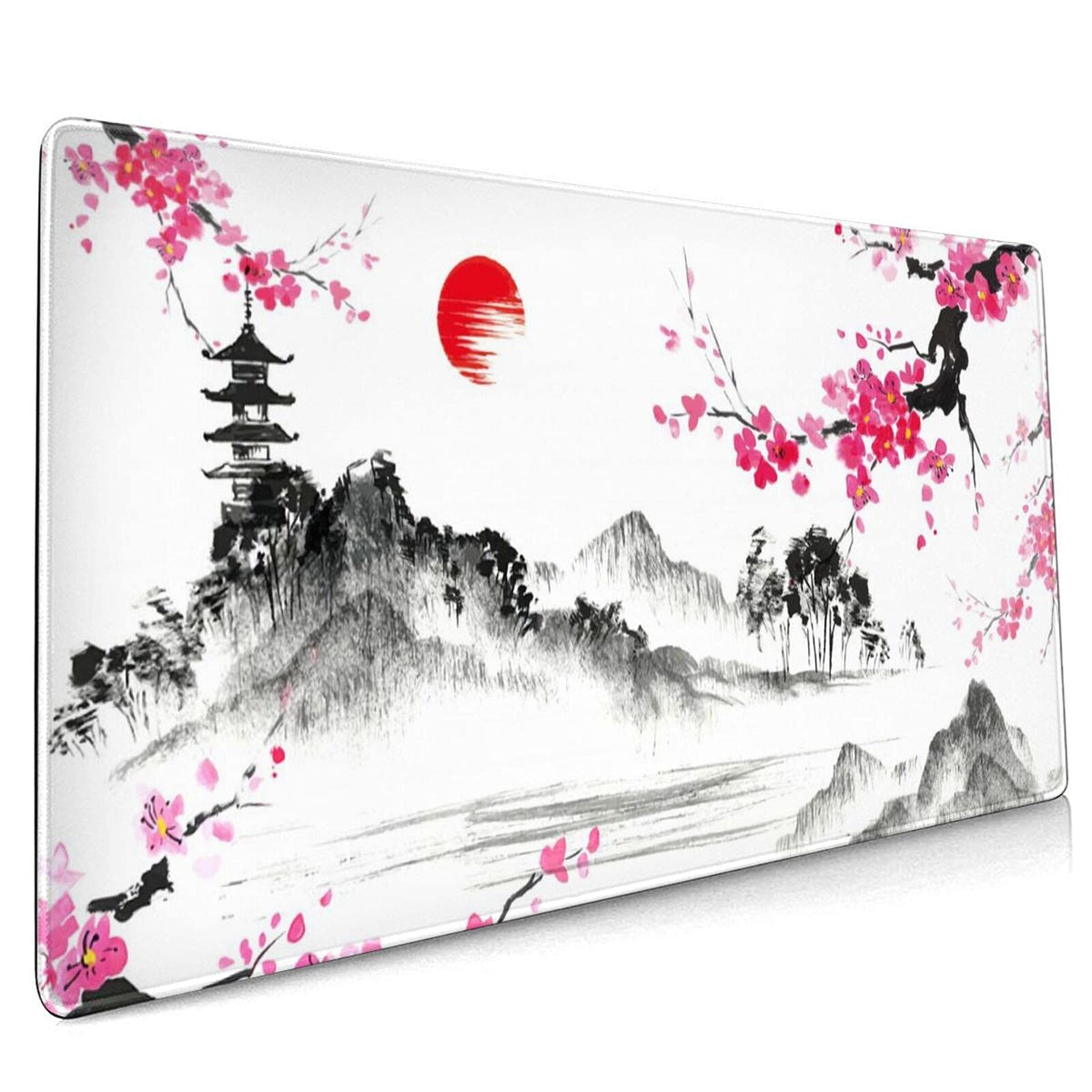 Watercolor Cherry Blossom Mouse Pad 35.4 X 15.7 Inch Japanese Hills Extended Large Pink Mouse Mat