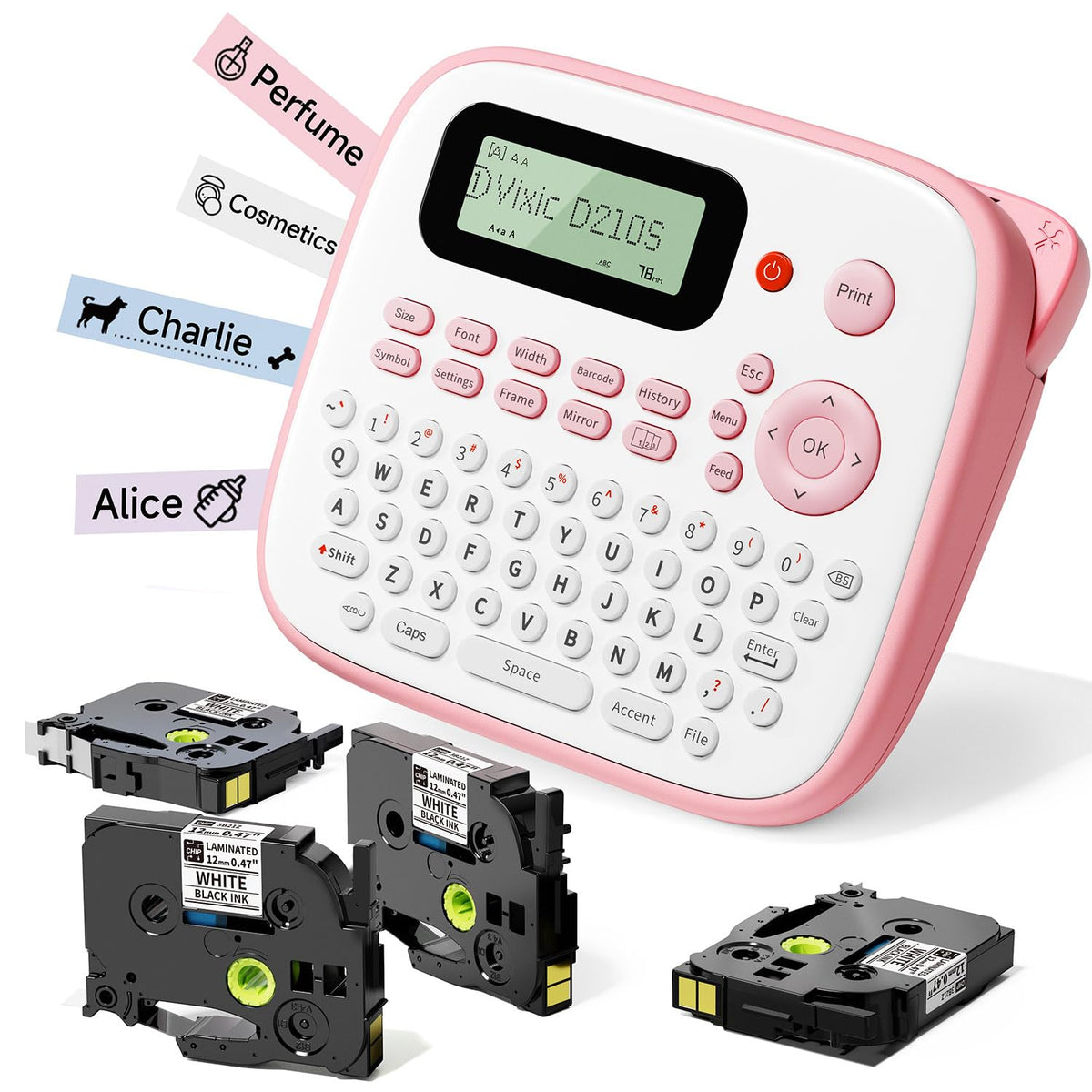 Vixic Pink Label Maker, D210S Label Maker Machine with Tapes Waterproof