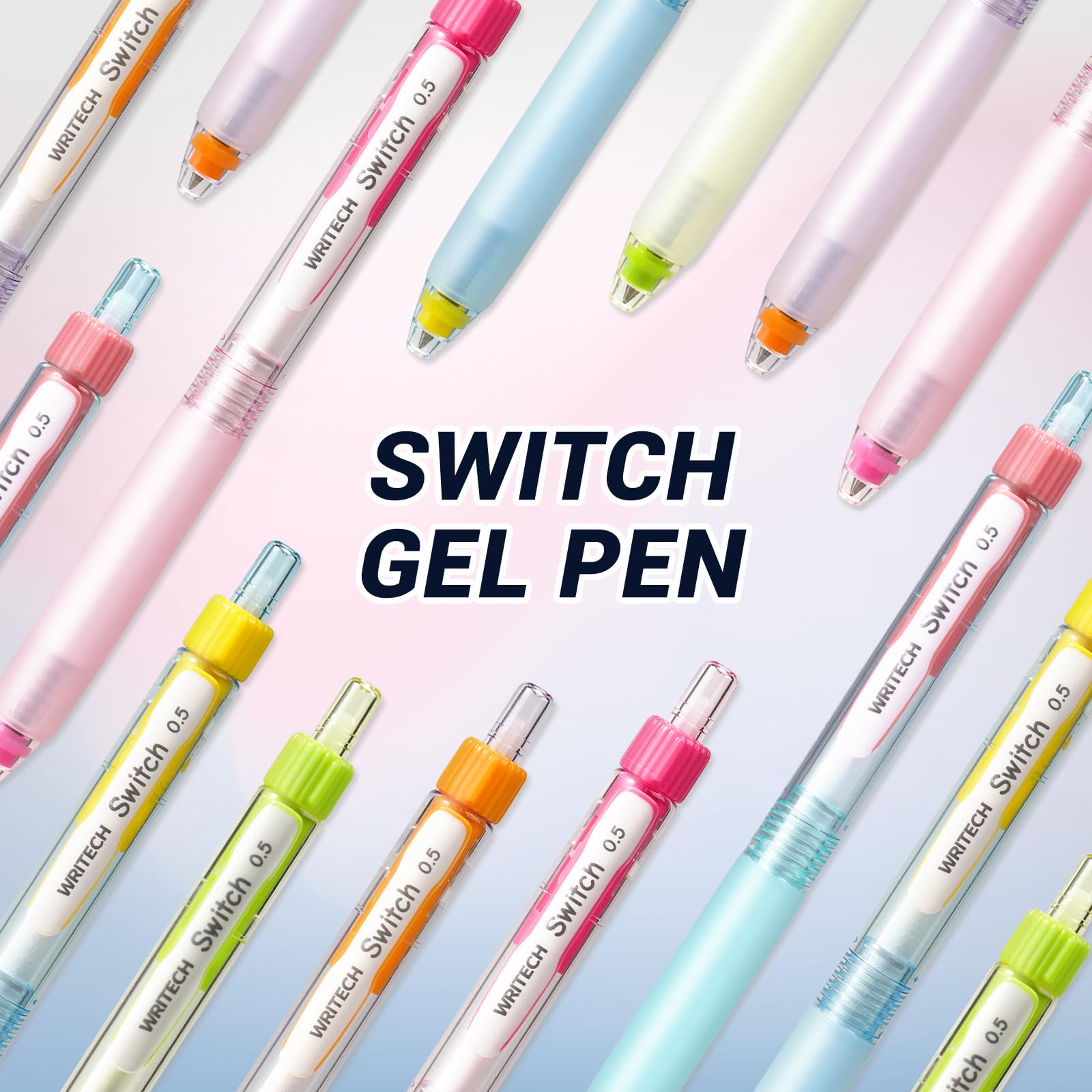 WRITECH Retractable Gel Ink Pens: 0.5mm Black-Ink Switch Between Silent and Clicky Soft Grip Fine