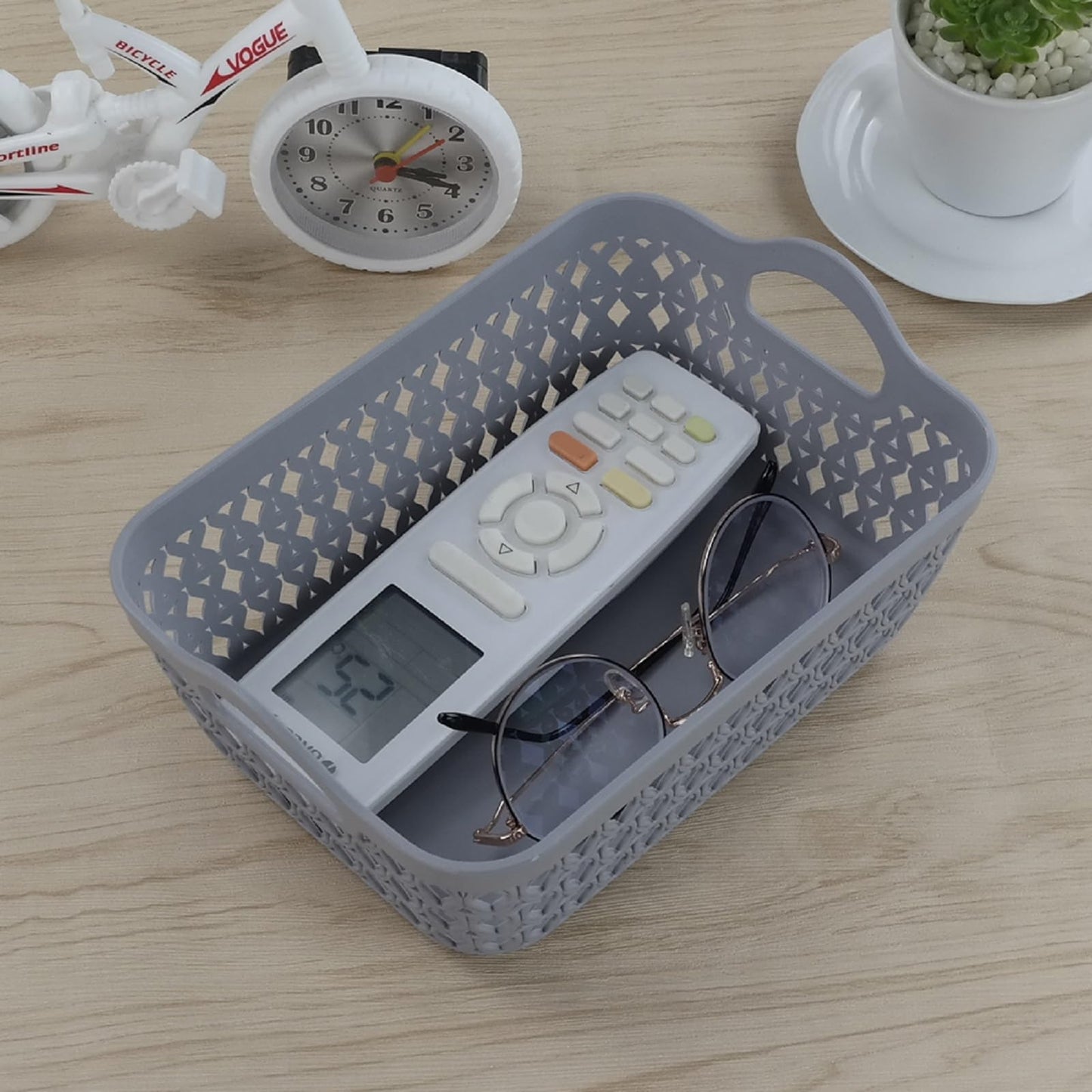 Kekow Gray Mini Plastic Storage Tray Basket with Handle, 12-Pack