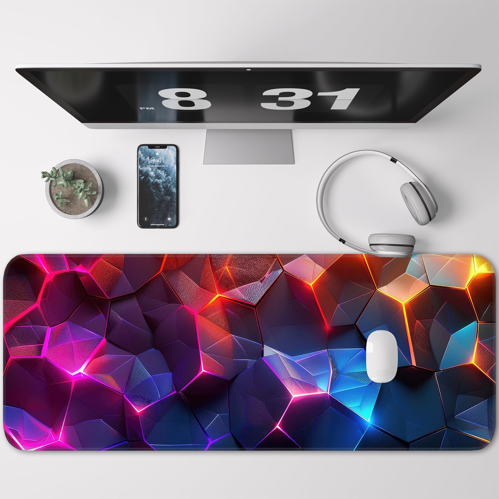 Gaming Mouse Pad, Geometric Design, Non-Slip Rubber Bottom, Stitched Edges, for Home, Office